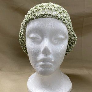 Crochet snood, olive green and white.